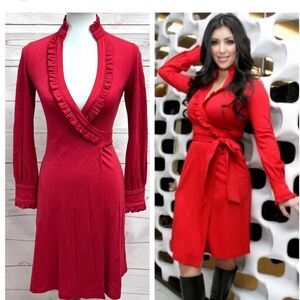 Diane Von Furstenberg Vibrant Red Long Sleeve wrap dress VOLANTE size 4 Vintage